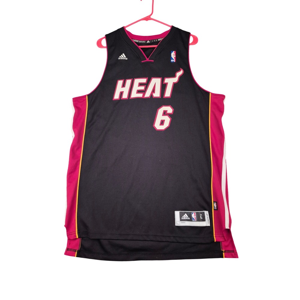 Adidas‎ Miami Heat LeBron James #6 NBA Jersey Black Red Mens Large Length +2